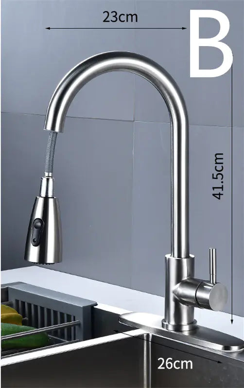 304 Stainless Steel Pull-out Kitchen Faucet with Dual Outlet