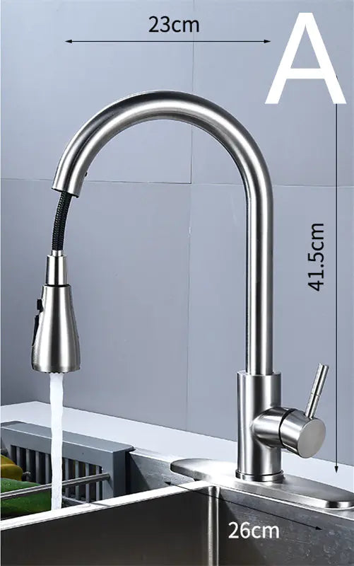 304 Stainless Steel Pull-out Kitchen Faucet with Dual Outlet